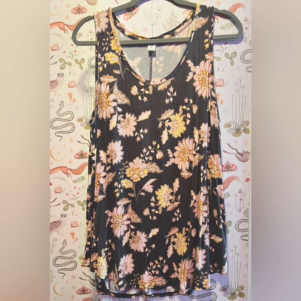 Old Navy Luxe Charcoal and Pink Floral Sleeveless Top